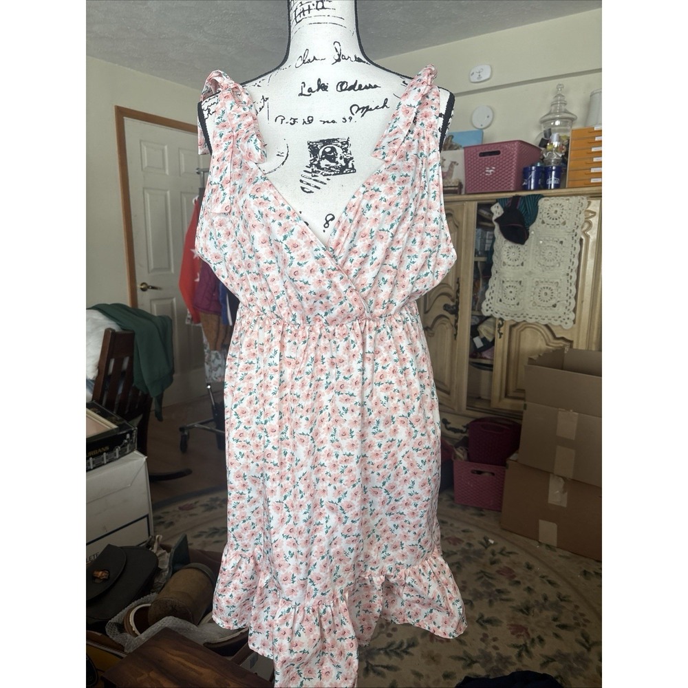 Women's Babydoll Sundress Peach Floral Size 2xl Open Back